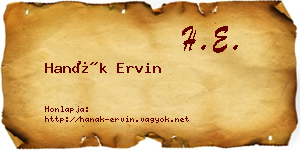Hanák Ervin névjegykártya